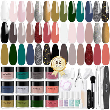 Aokitec 92Pcs Dip Powder Nail Kit - 20+1 Colors Dipping Powder Set  white silver black